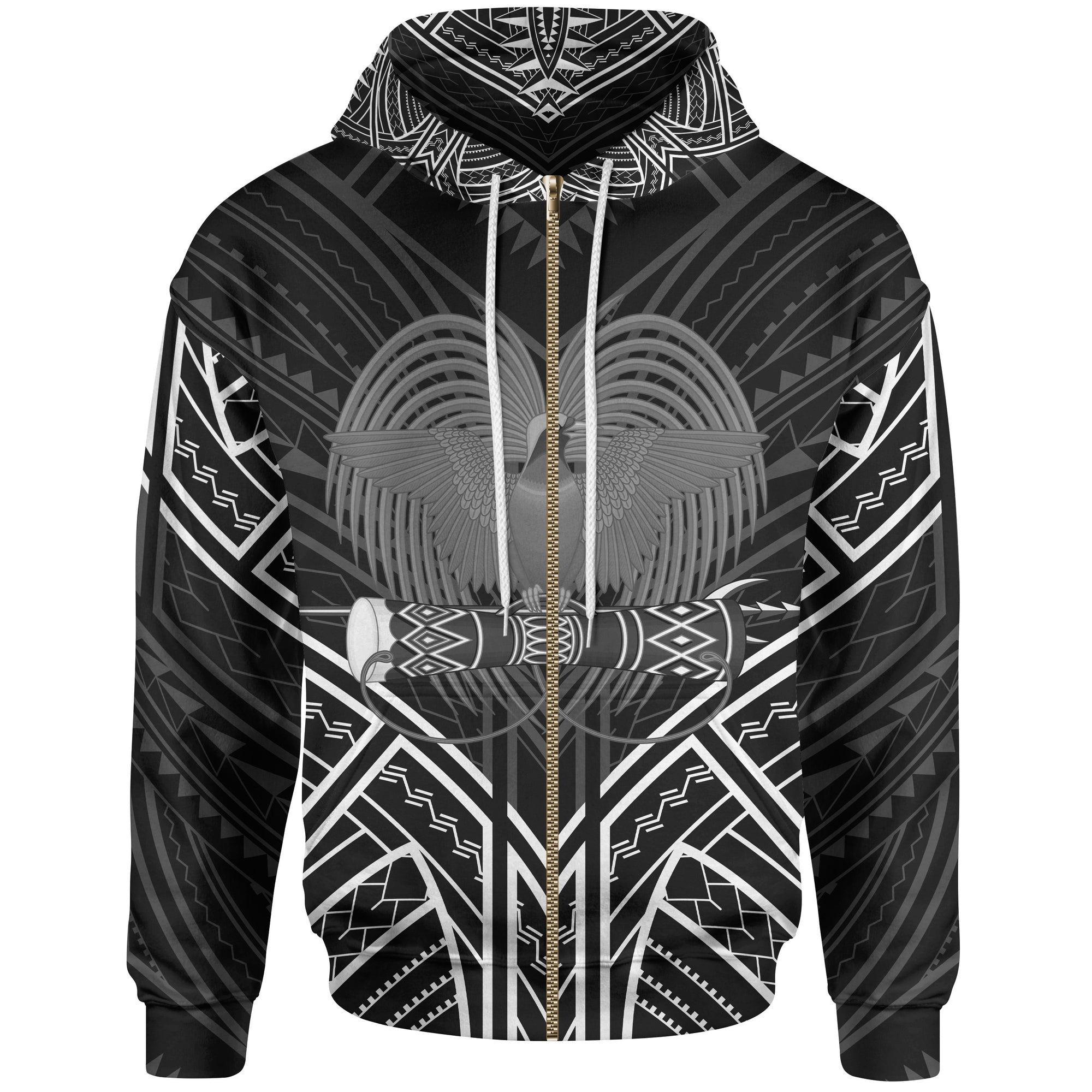 Papua New Guinea Zip Hoodie Papua New Guinea Seal Black Tribal Patterns Unisex White - Polynesian Pride