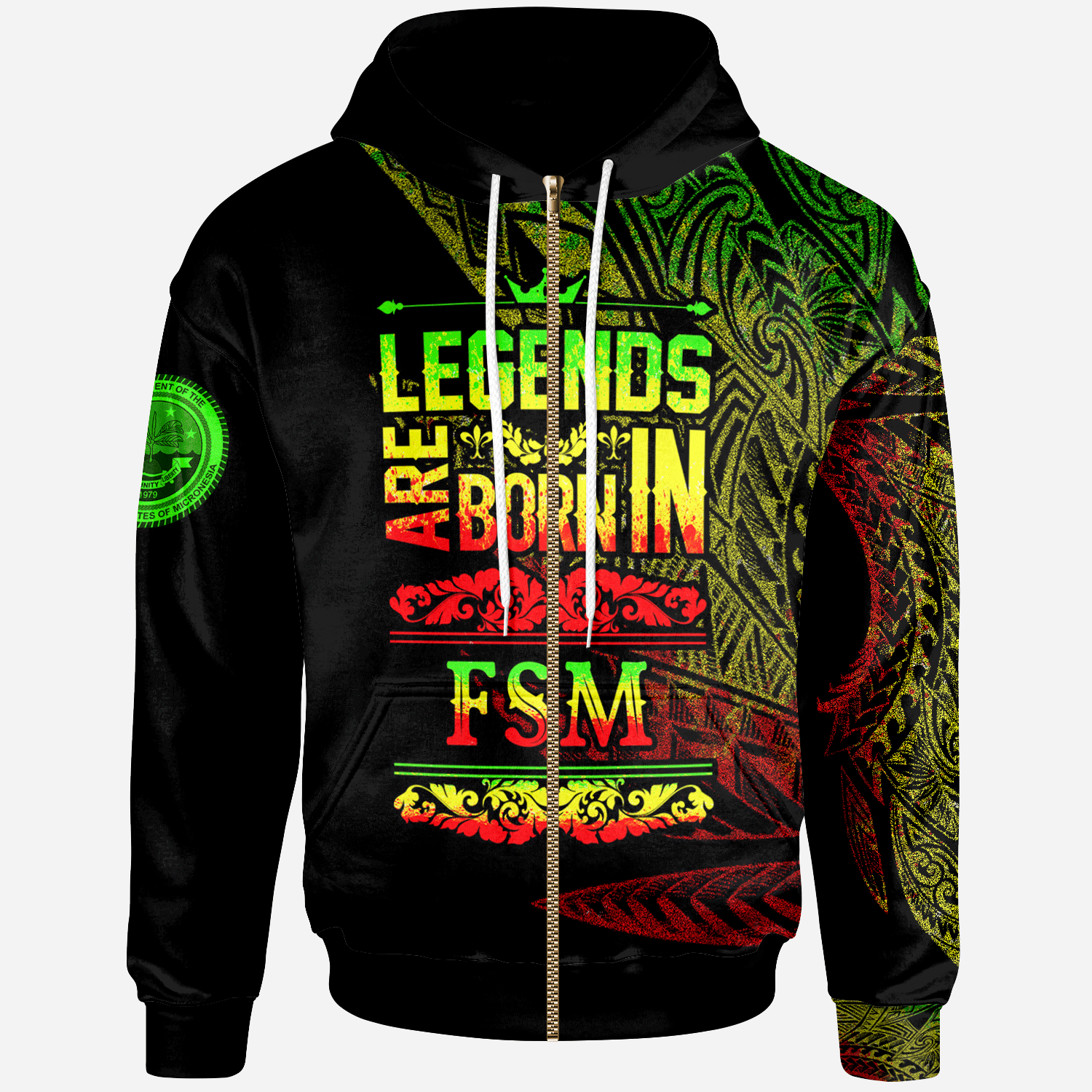 Federated States of Micronesia Zip Hoodie Legends Are Born In Reggae Color Unisex Black - Polynesian Pride