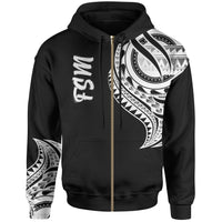 Federated States of Micronesia Zip Hoodie Federated States of Micronesia Tatau White Patterns Unisex Black - Polynesian Pride