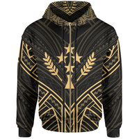 Kosrae State Zip Hoodie Kosrae State Seal Gold Tribal Patterns Unisex Black - Polynesian Pride