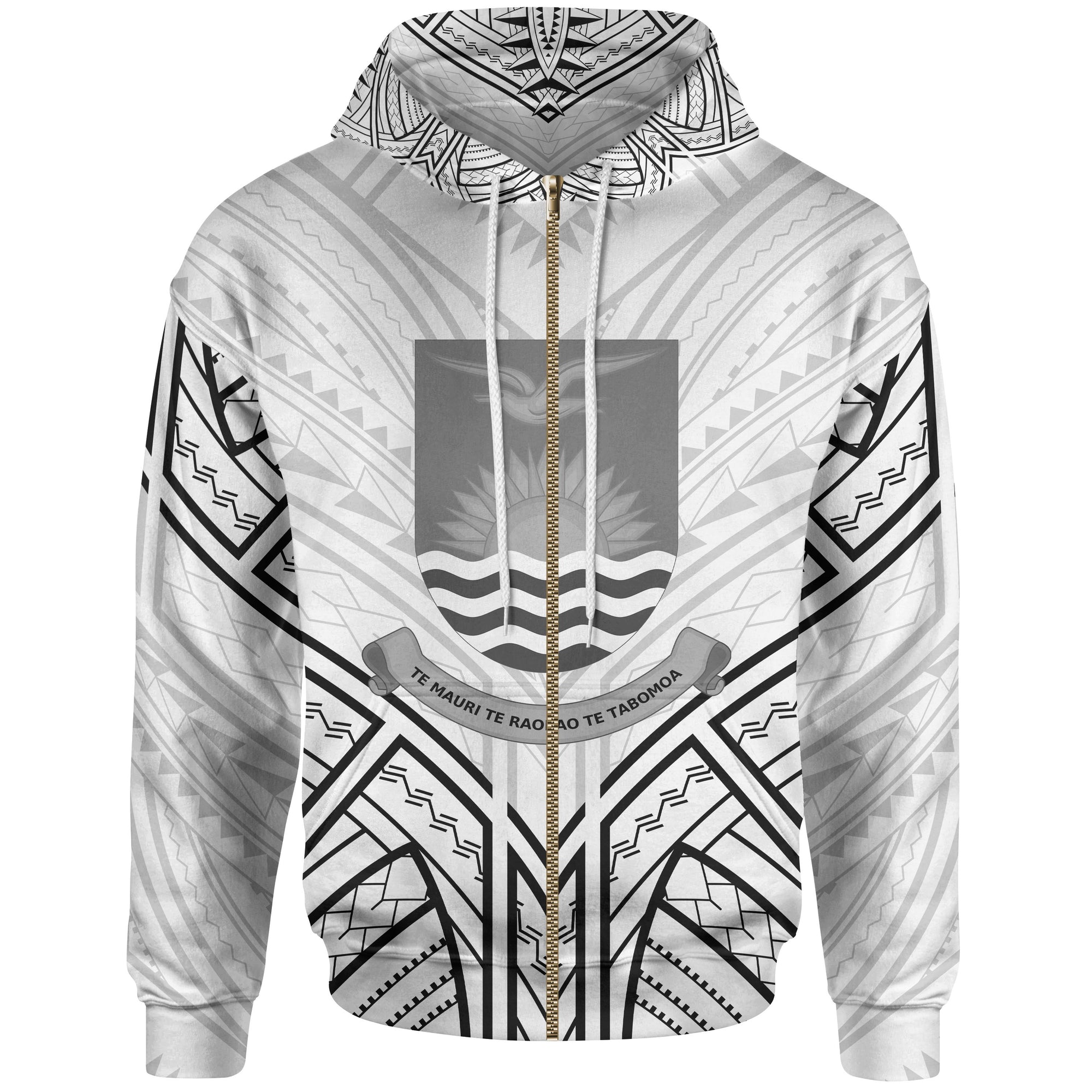 Kiribati Zip Hoodie Kiribati Seal Tribal Patterns Unisex White - Polynesian Pride