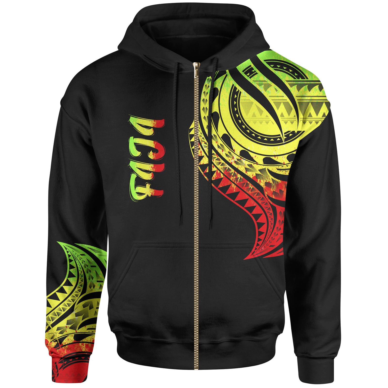 Fiji Zip Hoodie Fiji Tatau Reggae Patterns Unisex Black - Polynesian Pride
