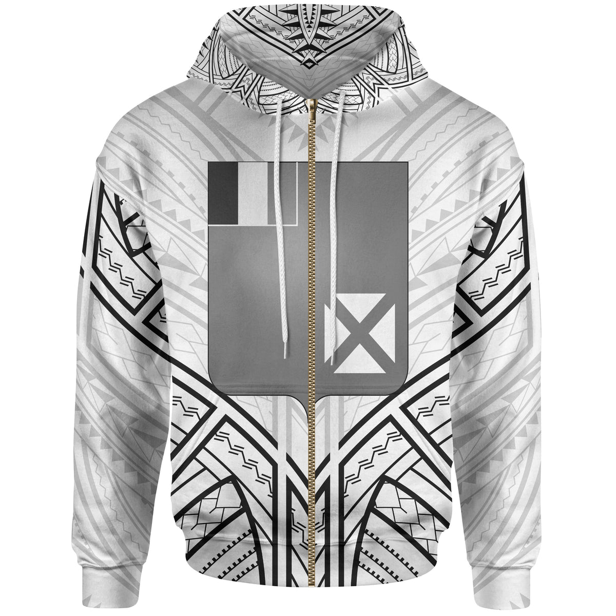 Wallis & Futuna Zip Hoodie Wallis & Futuna Seal Tribal Patterns Unisex White - Polynesian Pride
