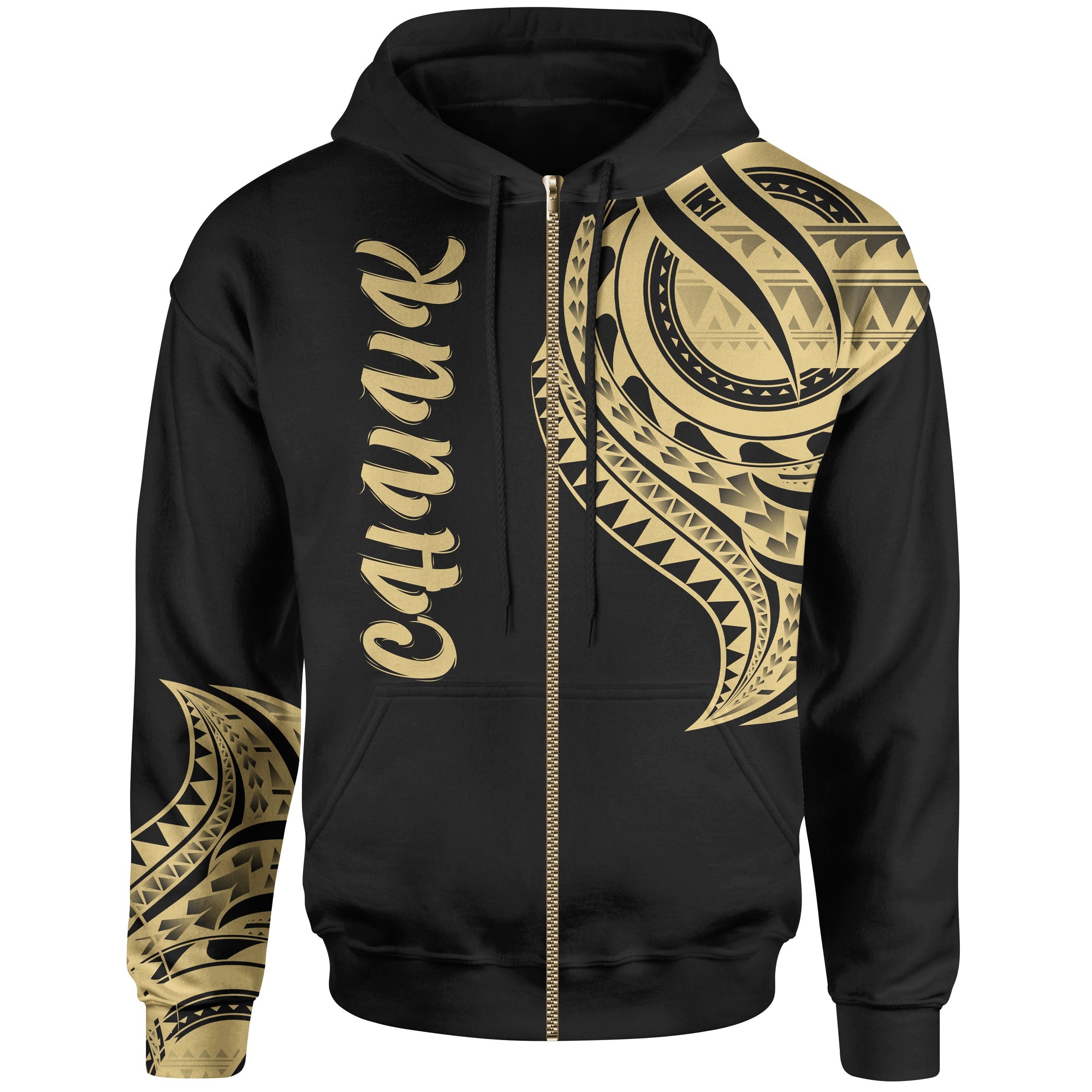 Chuuk State Zip Hoodie Chuuk State Tatau Gold Patterns Unisex Black - Polynesian Pride