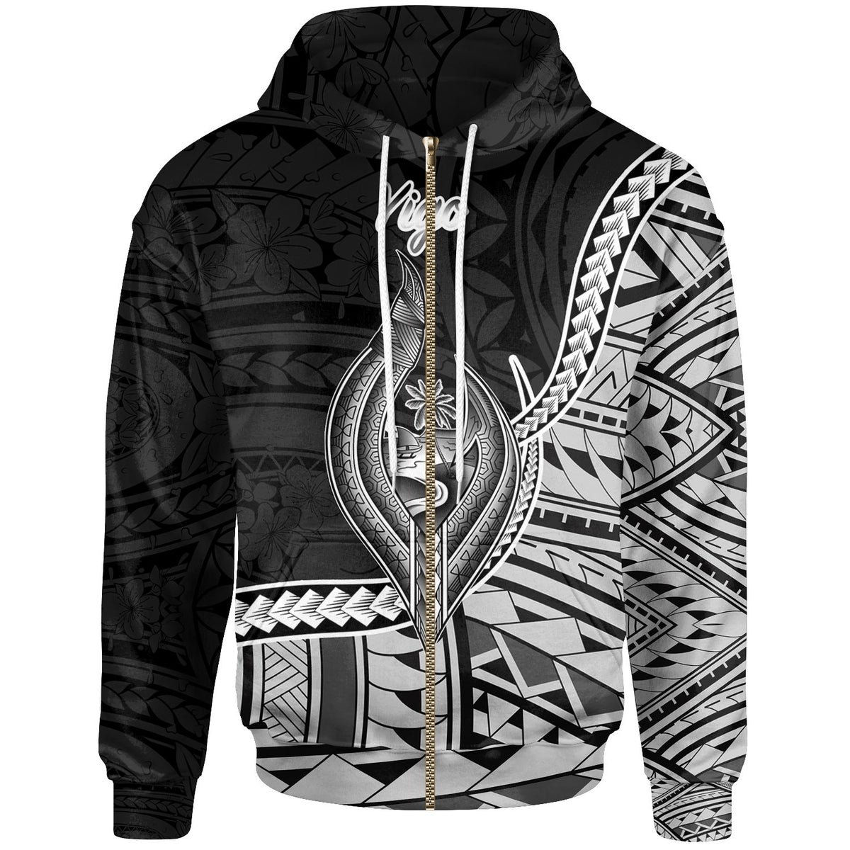 Guam Zip Hoodie Yigo Seal of Guam Polynesian Patterns Unisex Black - Polynesian Pride