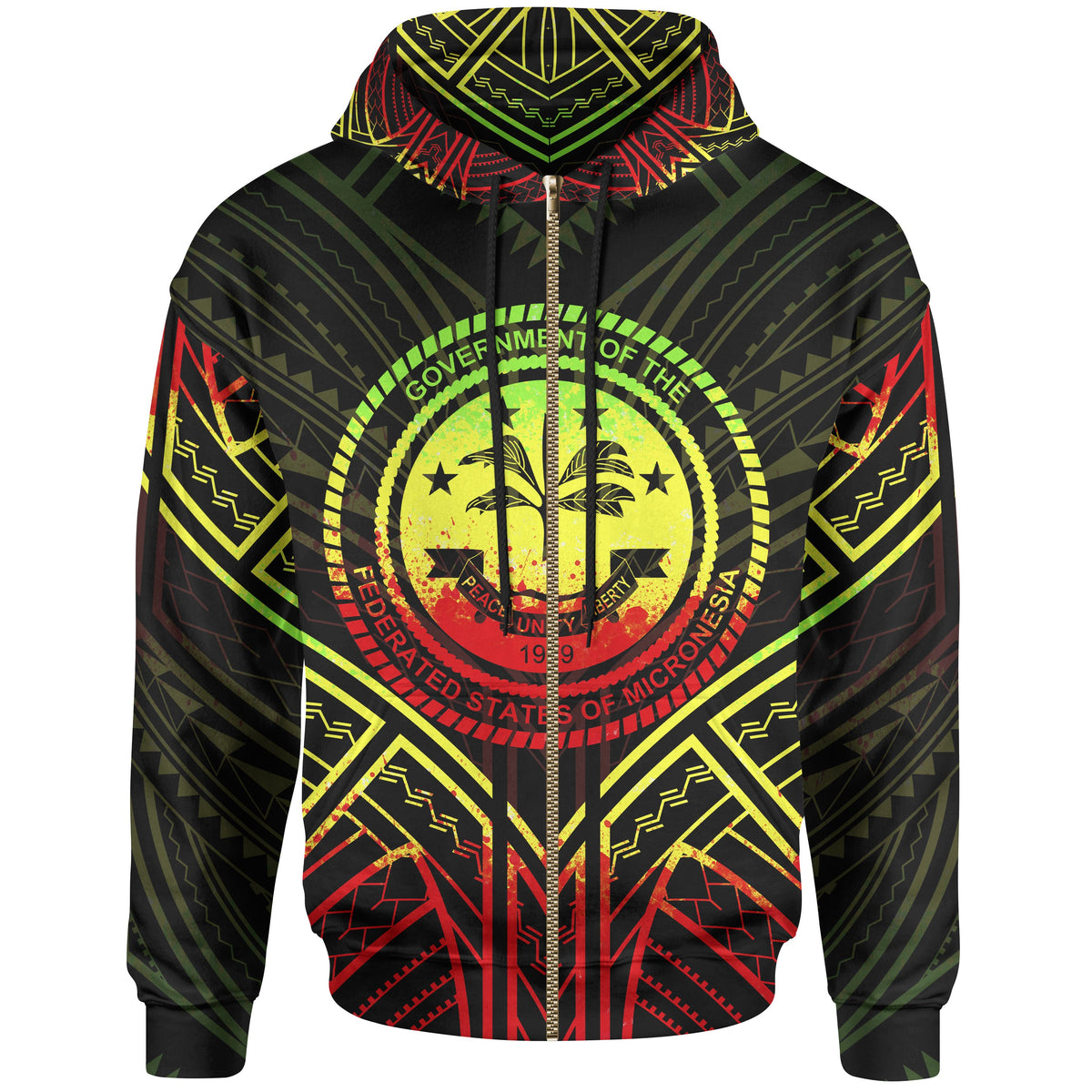 Federated States of Micronesia Zip Hoodie Federated States of Micronesia Seal Reggae Tribal Patterns Unisex Black - Polynesian Pride