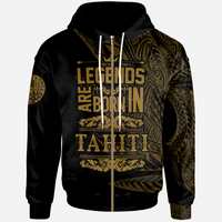 Tahiti Zip Hoodie Legends Are Born In Gold Color Unisex Gold - Polynesian Pride