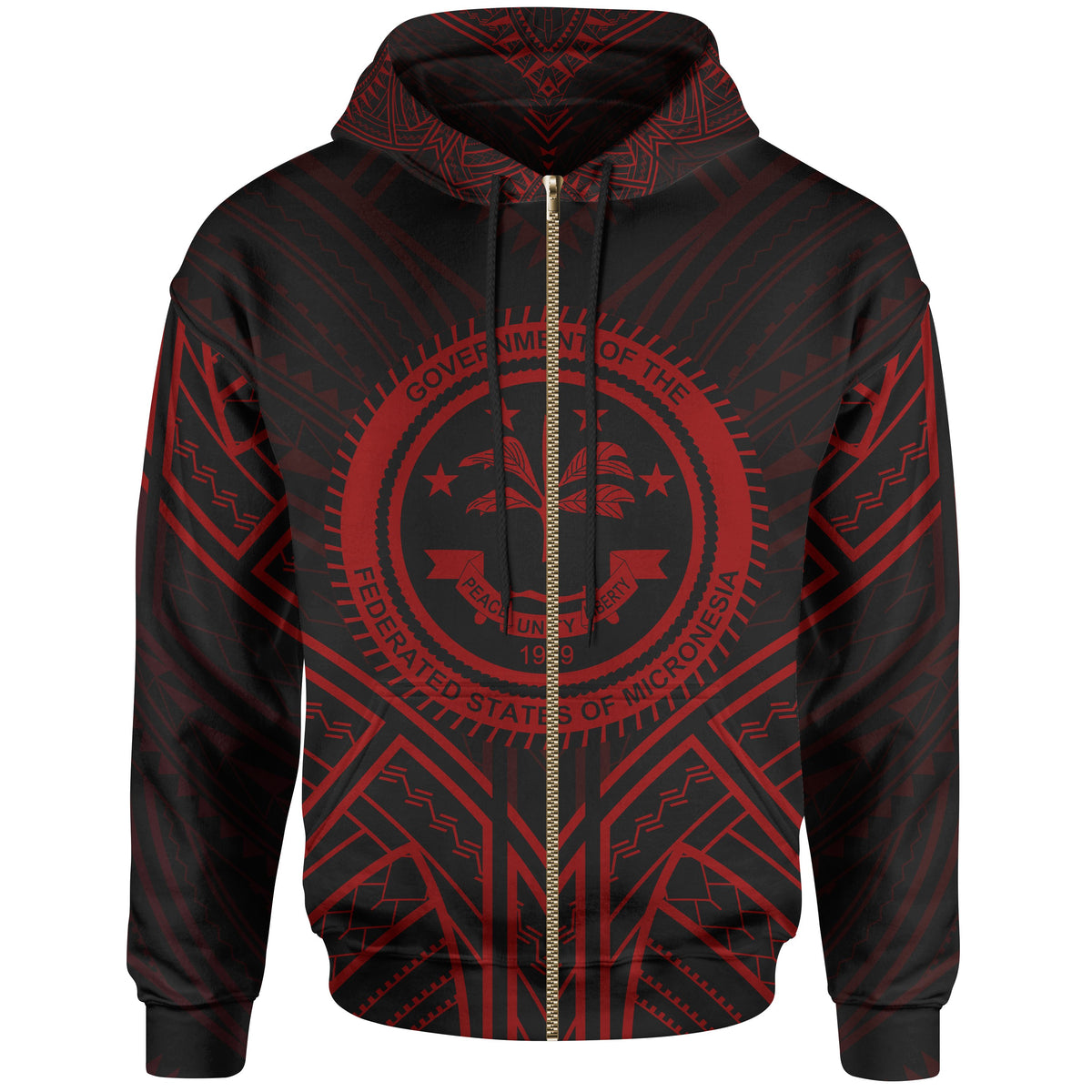 Federated States of Micronesia Zip Hoodie Federated States of Micronesia Seal Red Tribal Patterns Unisex Black - Polynesian Pride