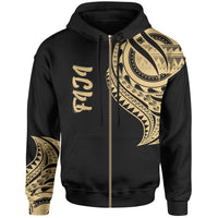 Fiji Zip Hoodie Fiji Tatau Gold Patterns Unisex Black - Polynesian Pride