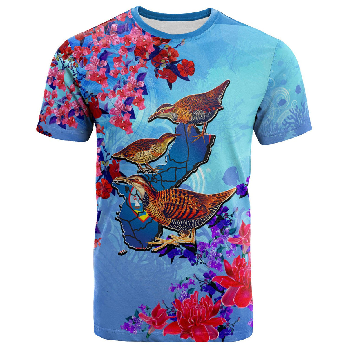 Guam T Shirt Koko Bird With Map Unisex Blue - Polynesian Pride