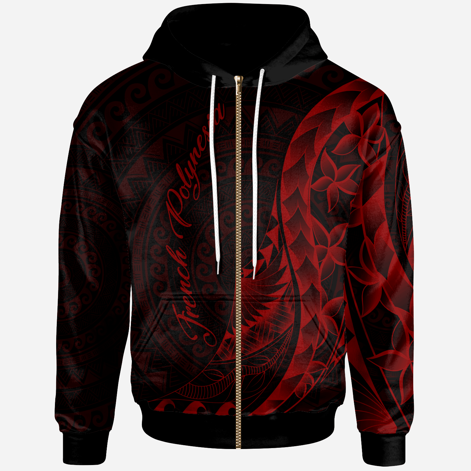 French Polynesia Zip Hoodie Polynesian Pattern Style Red Color Unisex Red - Polynesian Pride