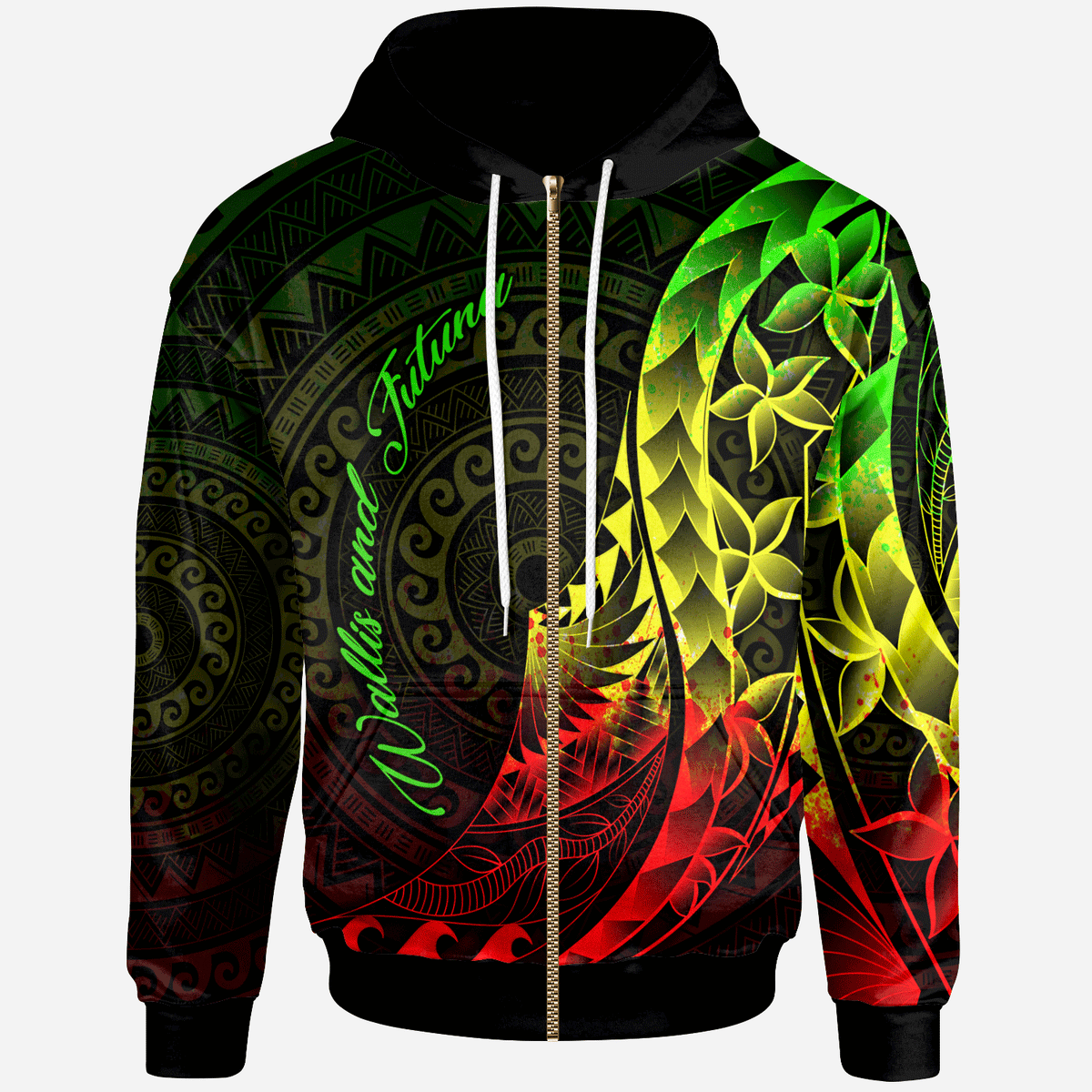 Wallis and Futuna Zip Hoodie Polynesian Pattern Style Reggae Color Unisex Reggae - Polynesian Pride