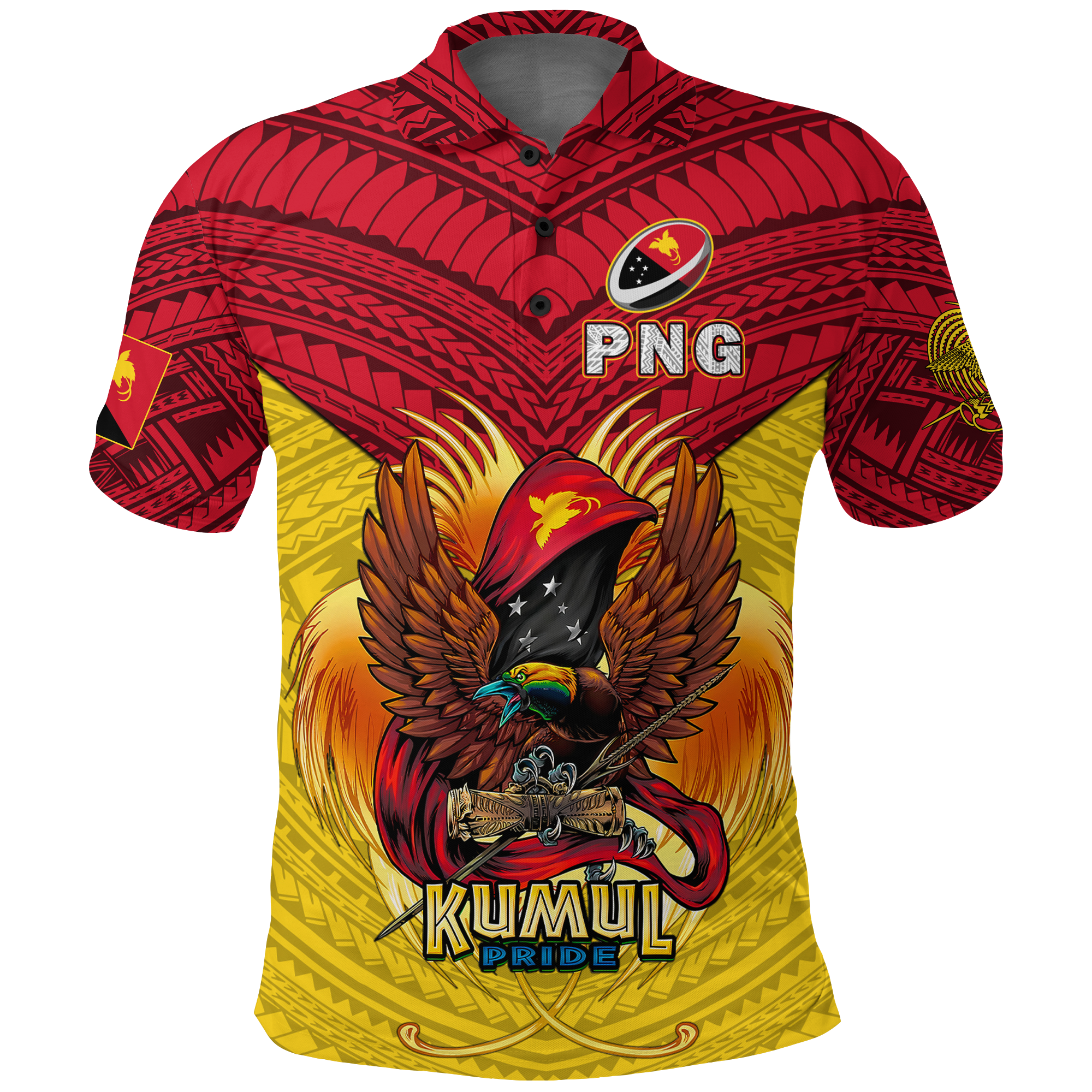 Papua New Guinea Rugby Kumul Pride Polo Shirt LT2 YELLOW - Polynesian Pride