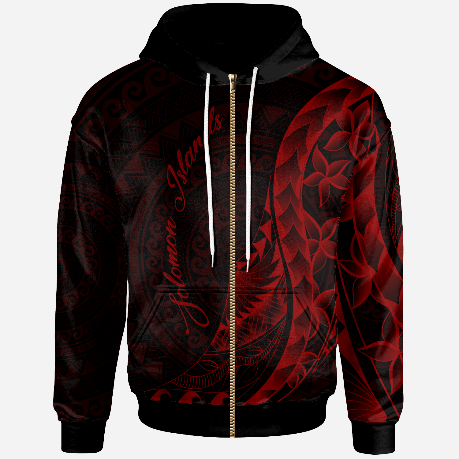 Solomon Islands Zip Hoodie Polynesian Pattern Style Red Color Unisex Red - Polynesian Pride