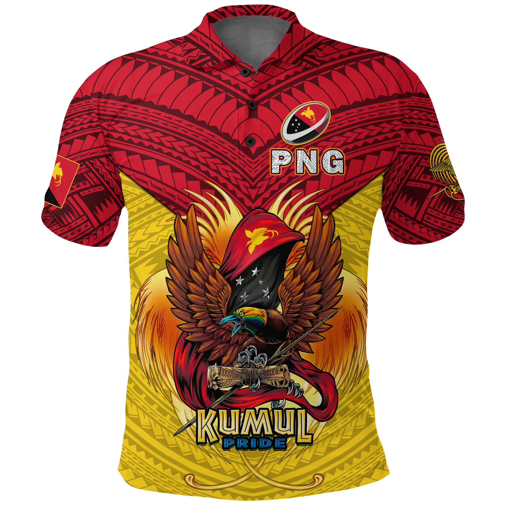 Custom Papua New Guinea Rugby Kumul Pride Polo Shirt LT2 - Polynesian Pride