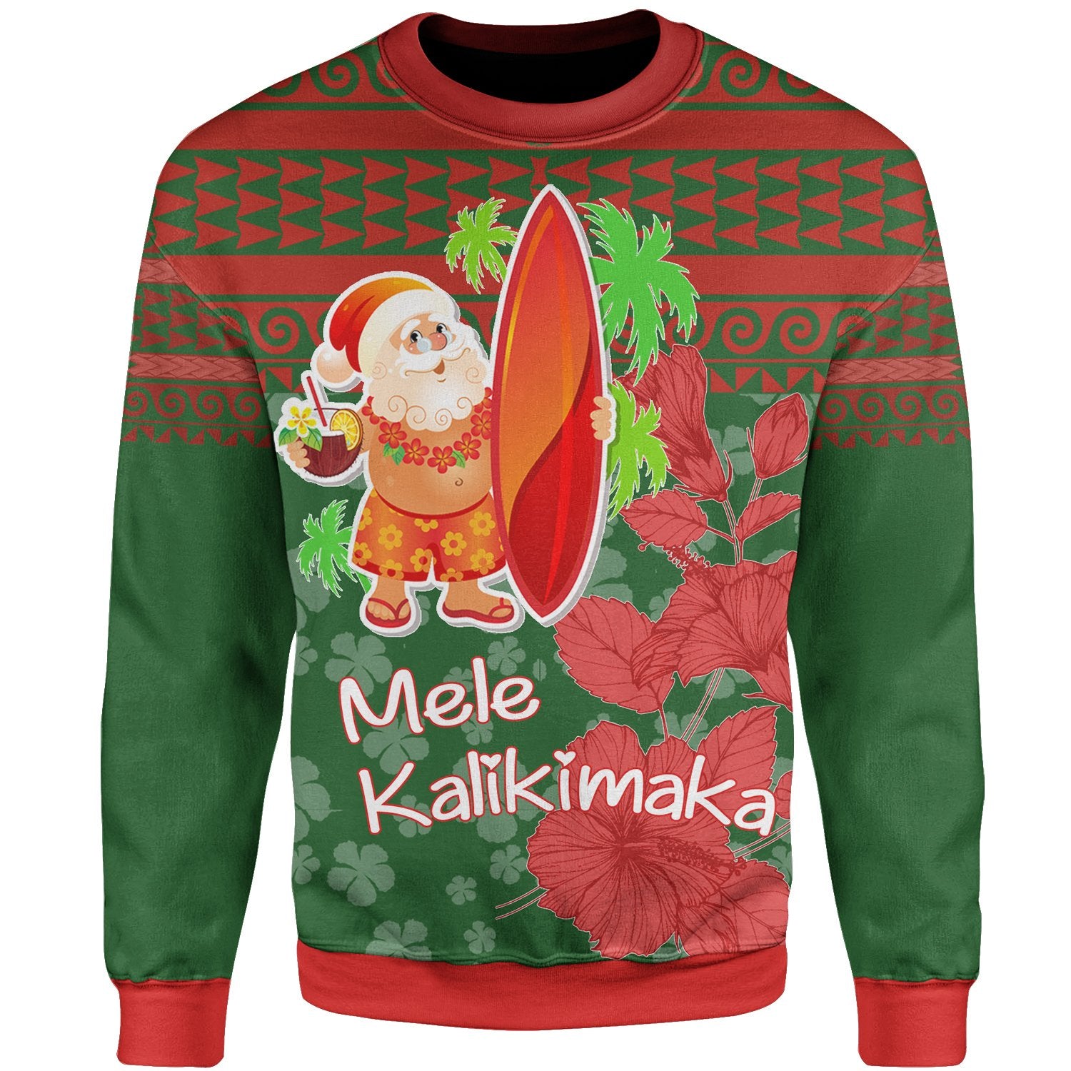 Mele Kalikimaka Sweatshirt - Santa Claus And Vacation Unisex Green - Polynesian Pride
