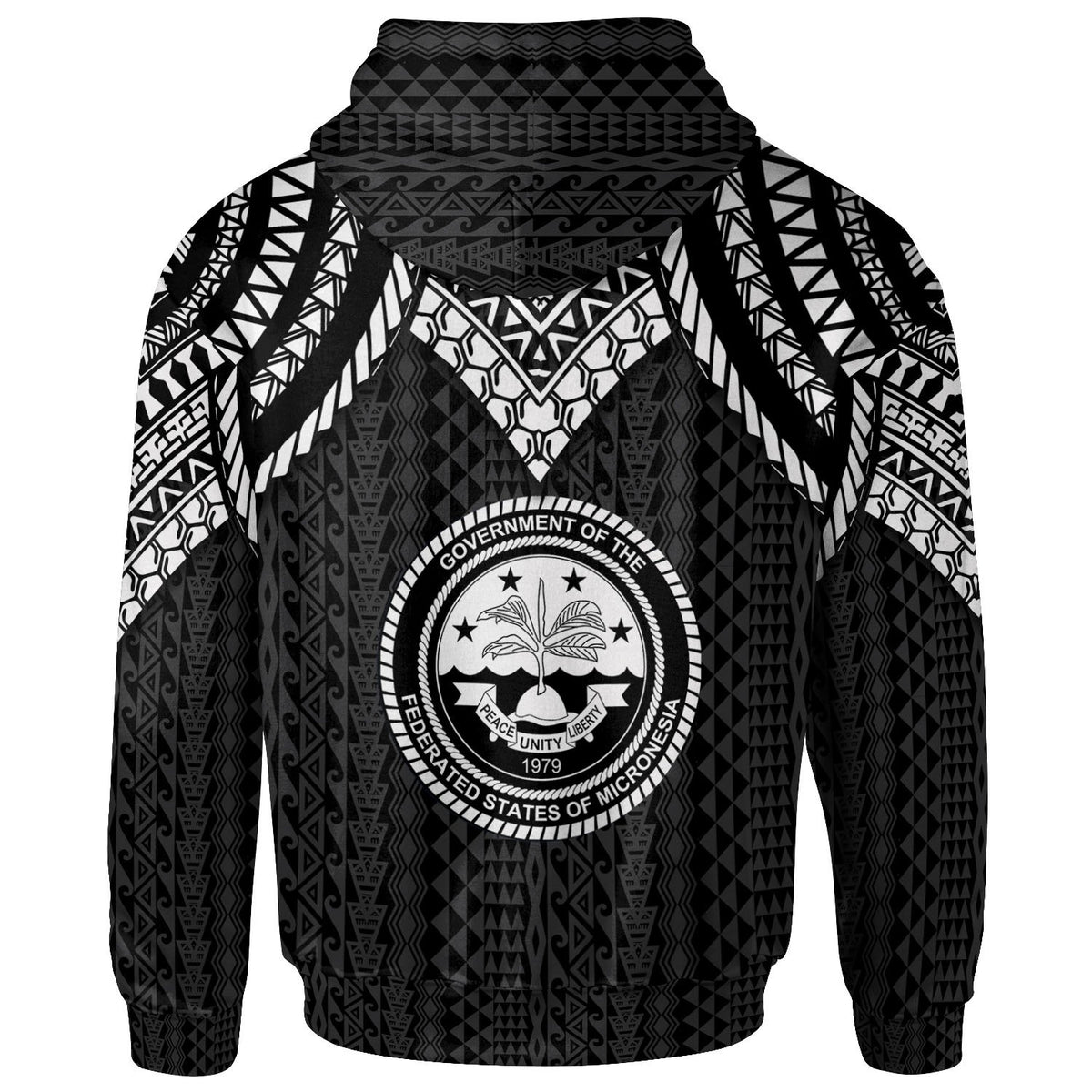 Federated States of Micronesia Zip up Hoodie Polynesian Armor Style Black - Polynesian Pride