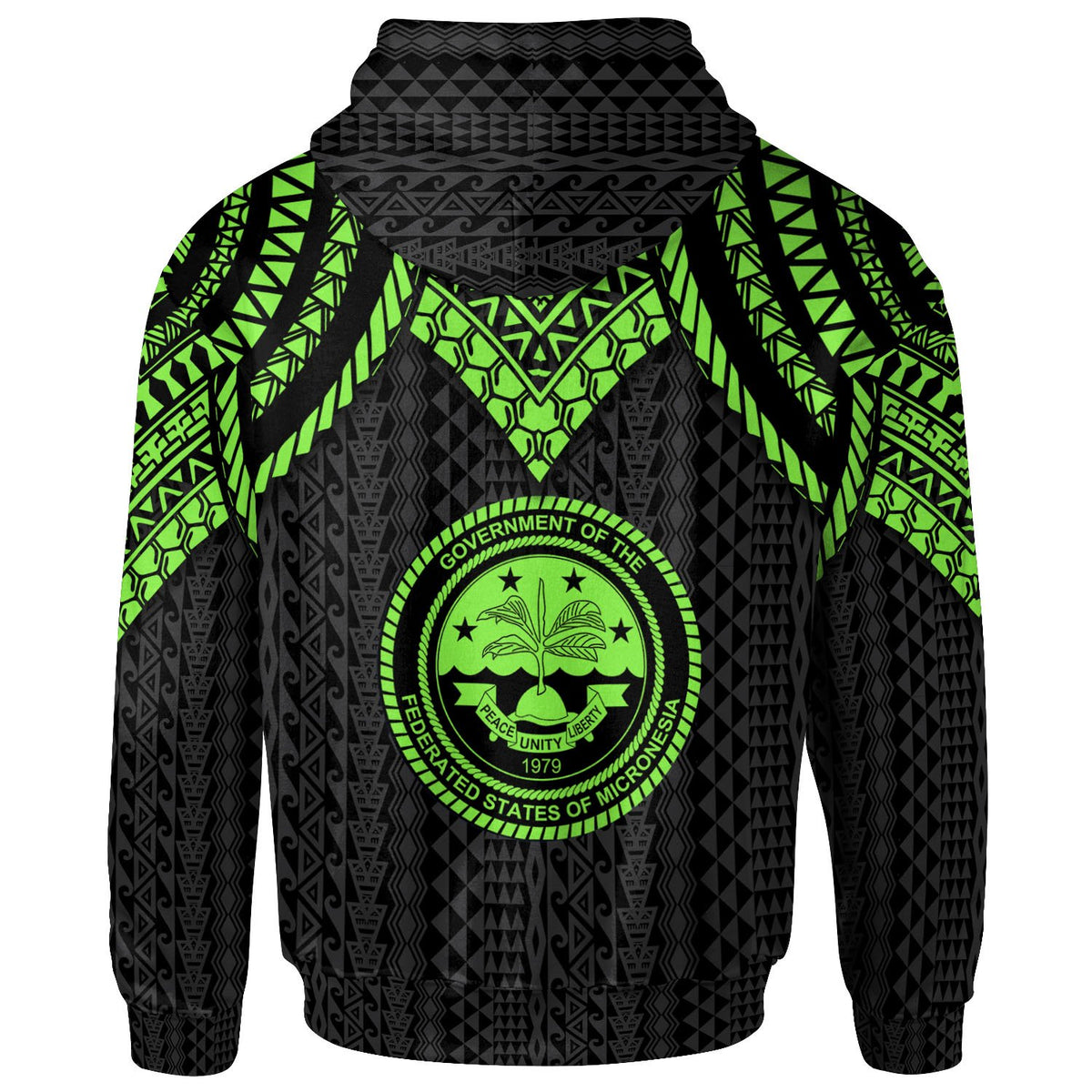 Federated States of Micronesia Custom Zip up Hoodie Polynesian Armor Style Green - Polynesian Pride