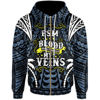 Federated States of Micronesia Zip up Hoodie Blood Runs Through My Veins Style Flag Unisex Blue - Polynesian Pride