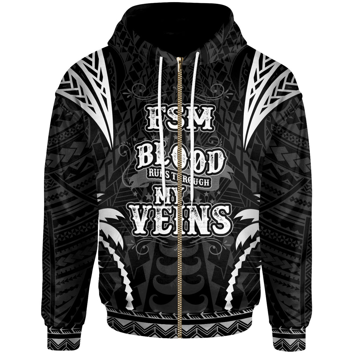 Federated States of Micronesia Zip up Hoodie Blood Runs Through My Veins Style Black Unisex Black - Polynesian Pride