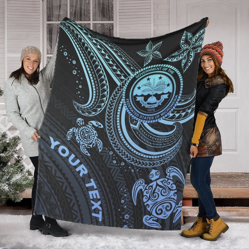 Federated States of Micronesia Custom Personalised Premium Blanket - Blue Turtle - Polynesian Pride