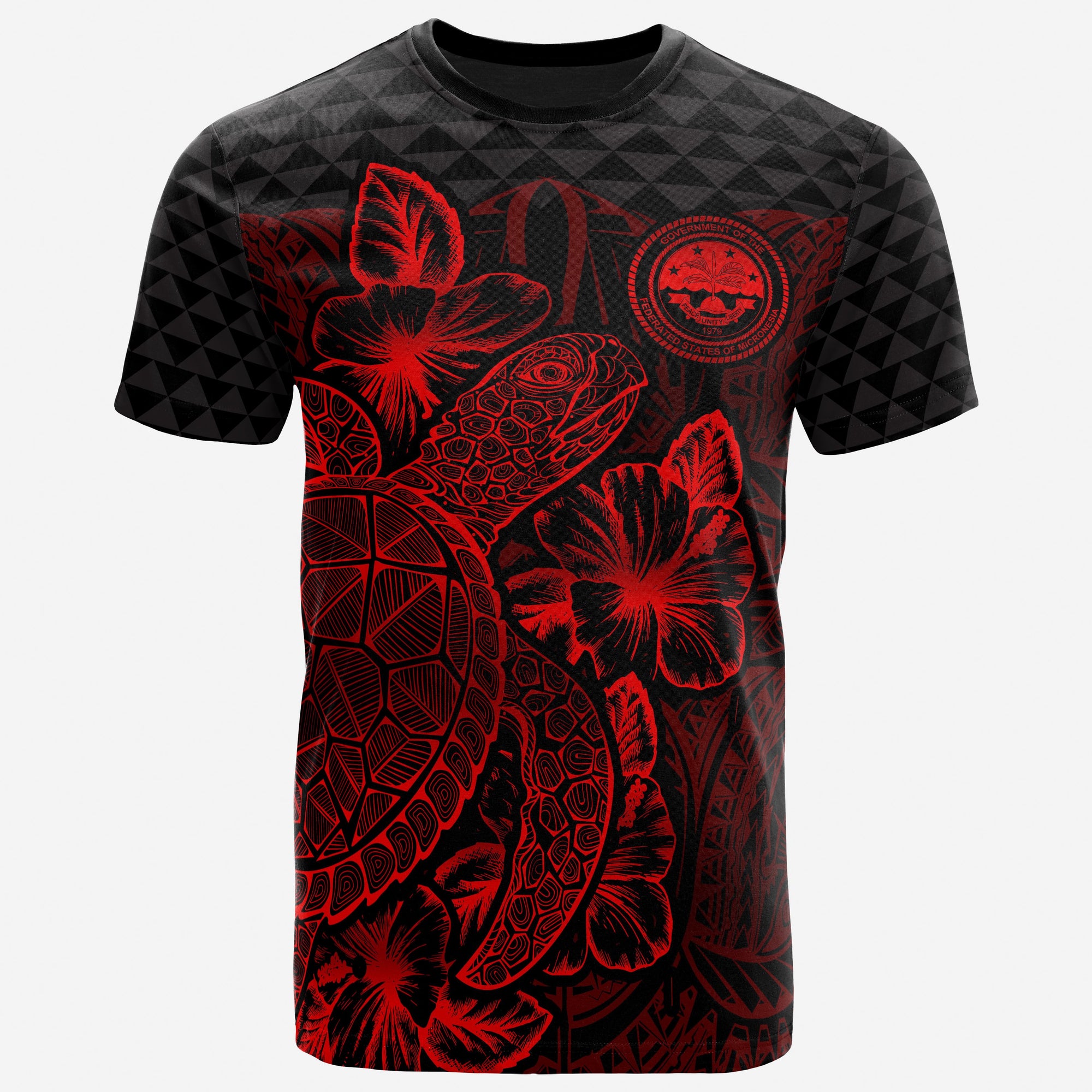 Federated States of Micronesia T Shirt FSM Seal Turtle Hibiscus Red Unisex Red - Polynesian Pride