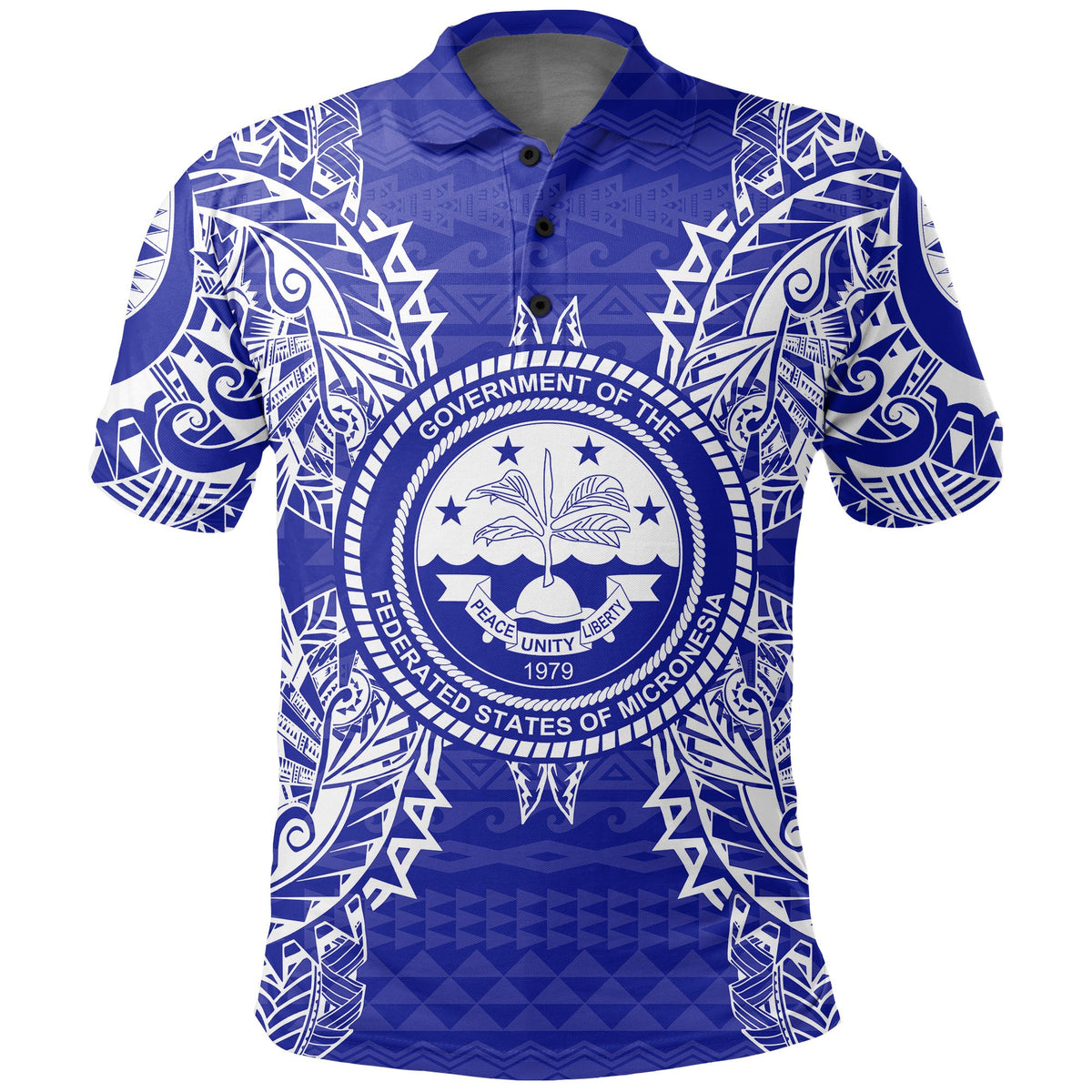 Federated States of Micronesian Polo Shirt Federated States of Micronesian Seal Map Polynesian Tattoo Blue Unisex Blue - Polynesian Pride