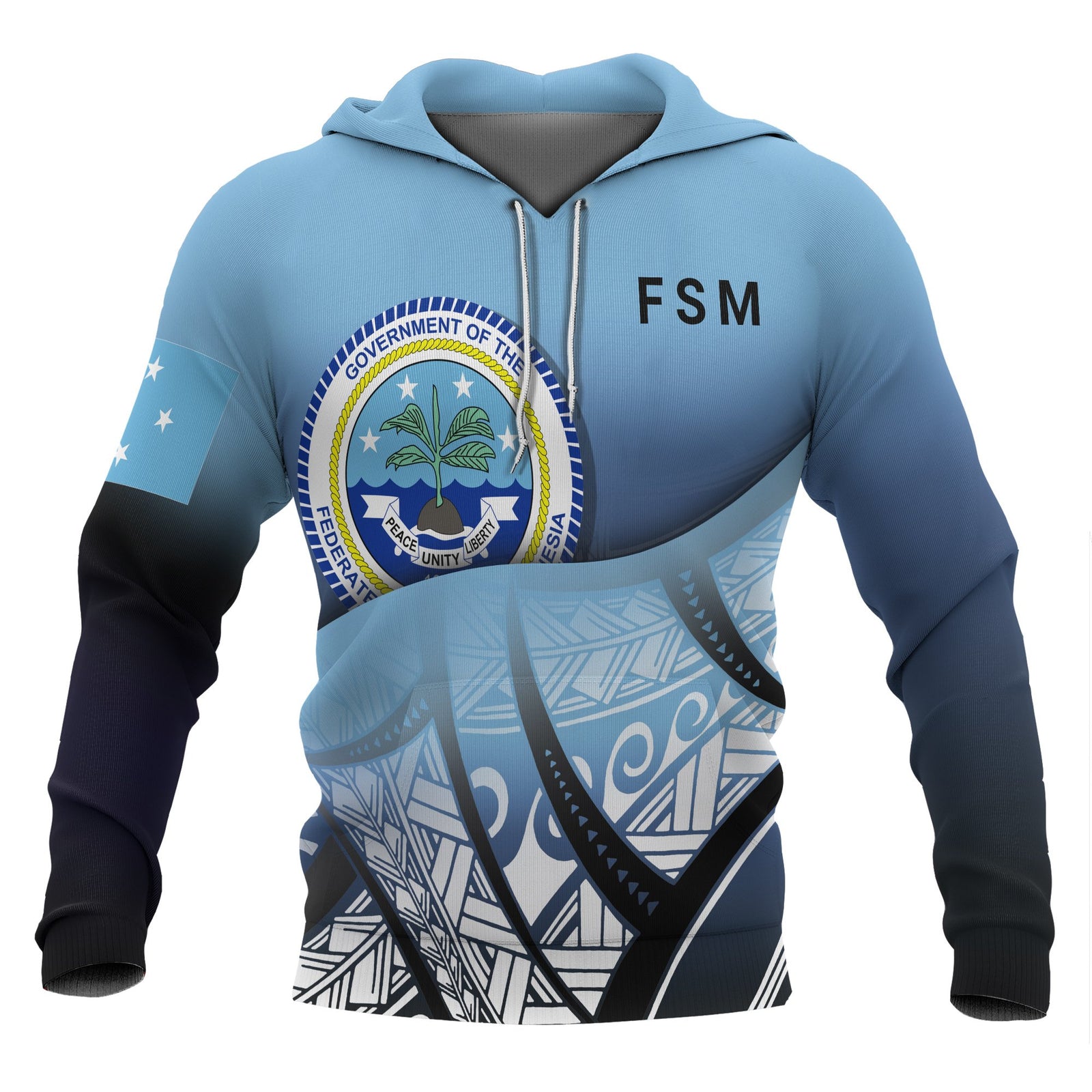 Federated States of Micronesia Coat of rms Hoodie Polynesian Pattern Unisex Blue - Polynesian Pride