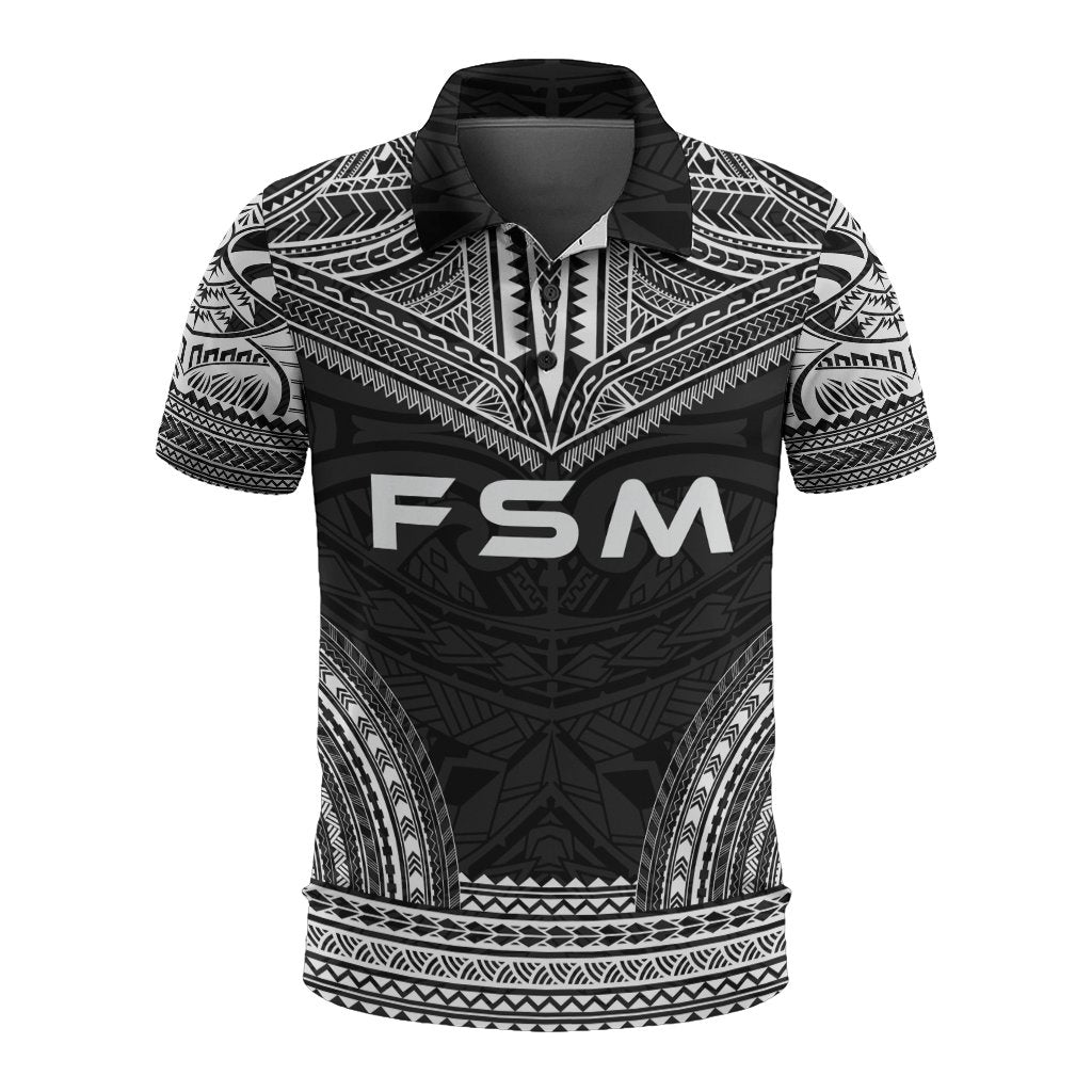Federated States of Micronesia Polo Shirt F S M Seal Polynesian Chief Tattoo Black Version Unisex Black - Polynesian Pride