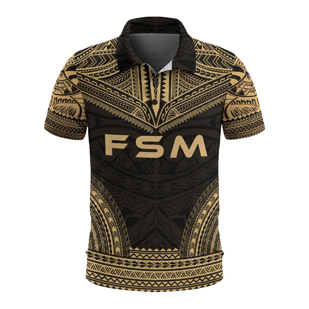 Federated States of Micronesia Polo Shirt F S M Seal Polynesian Chief Tattoo Gold Version Unisex Gold - Polynesian Pride