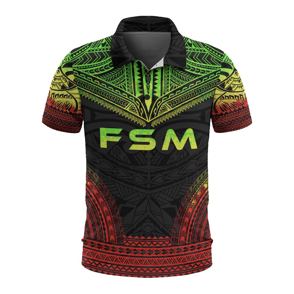 Federated States of Micronesia Polo Shirt F S M Seal Polynesian Chief Tattoo Reggae Version Unisex Reggae - Polynesian Pride