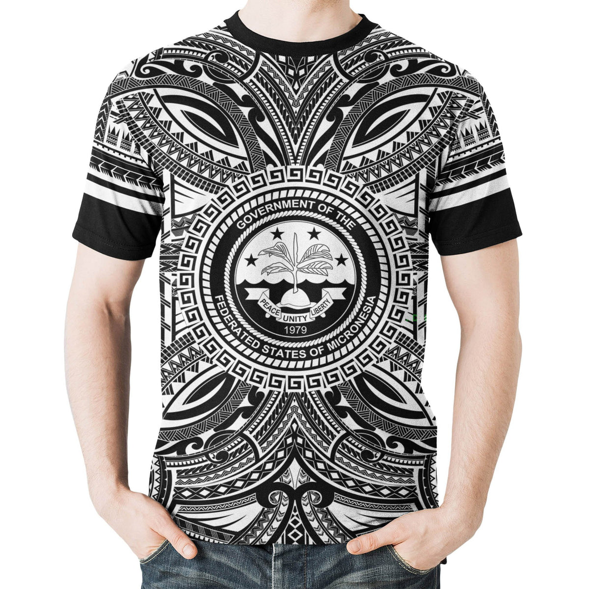 Federated States of Micronesia T Shirt FSM Coat of Arms Polynesian White Black - Polynesian Pride