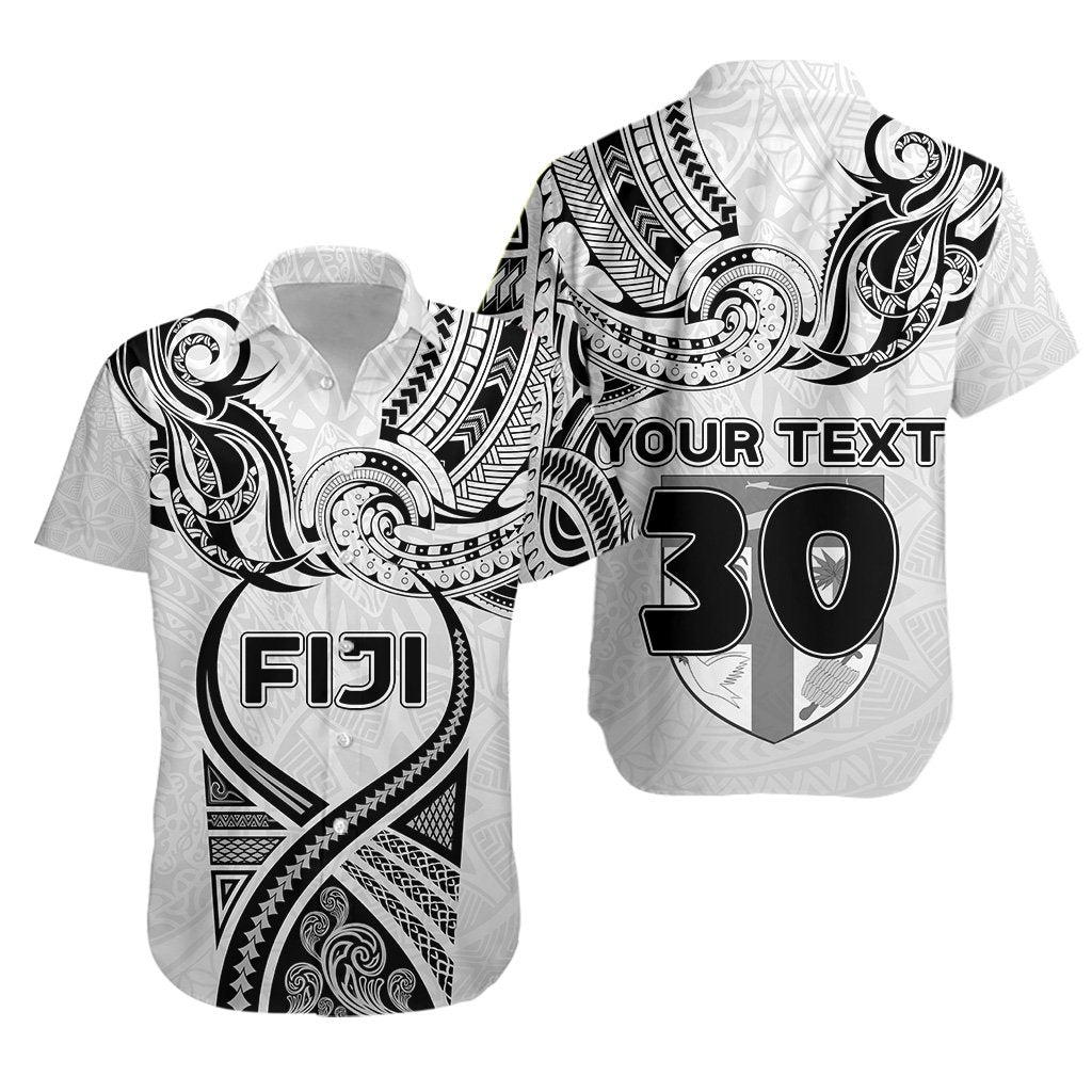 (Custom Personalised) Fiji Rugby Hawaiian Shirt Polynesian Waves Style, Custom Text and Number Unisex White - Polynesian Pride