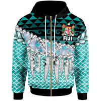 Fiji Zip Hoodie Coconut Leaves Weave Pattern Blue Unisex Blue - Polynesian Pride