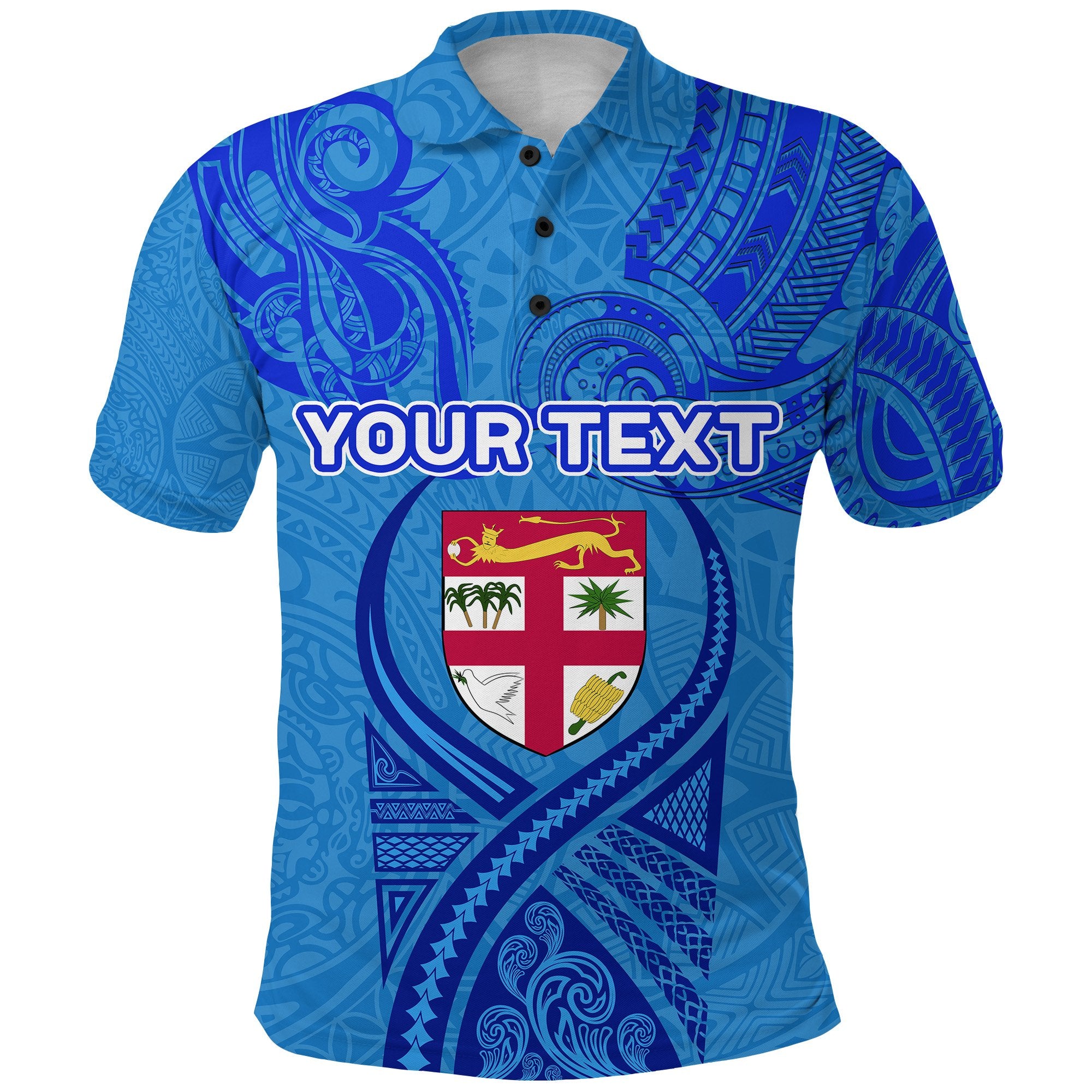 Custom Blue Polo Shirt Fiji Rugby Polynesian Waves Style Unisex Blue - Polynesian Pride