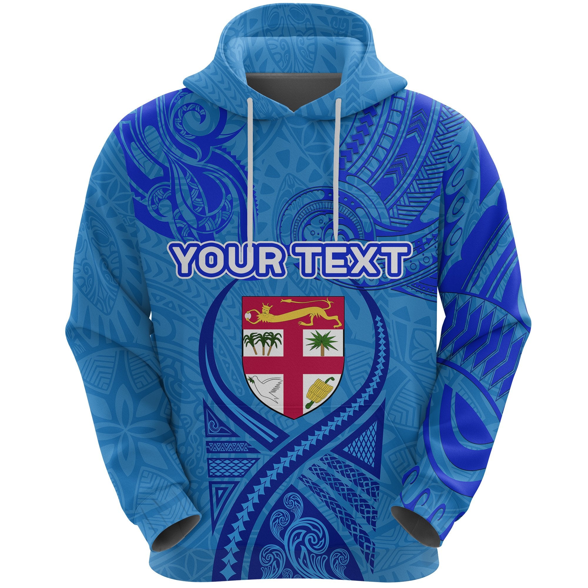 Custom Blue Hoodie Fiji Rugby Polynesian Waves Style Unisex Blue - Polynesian Pride