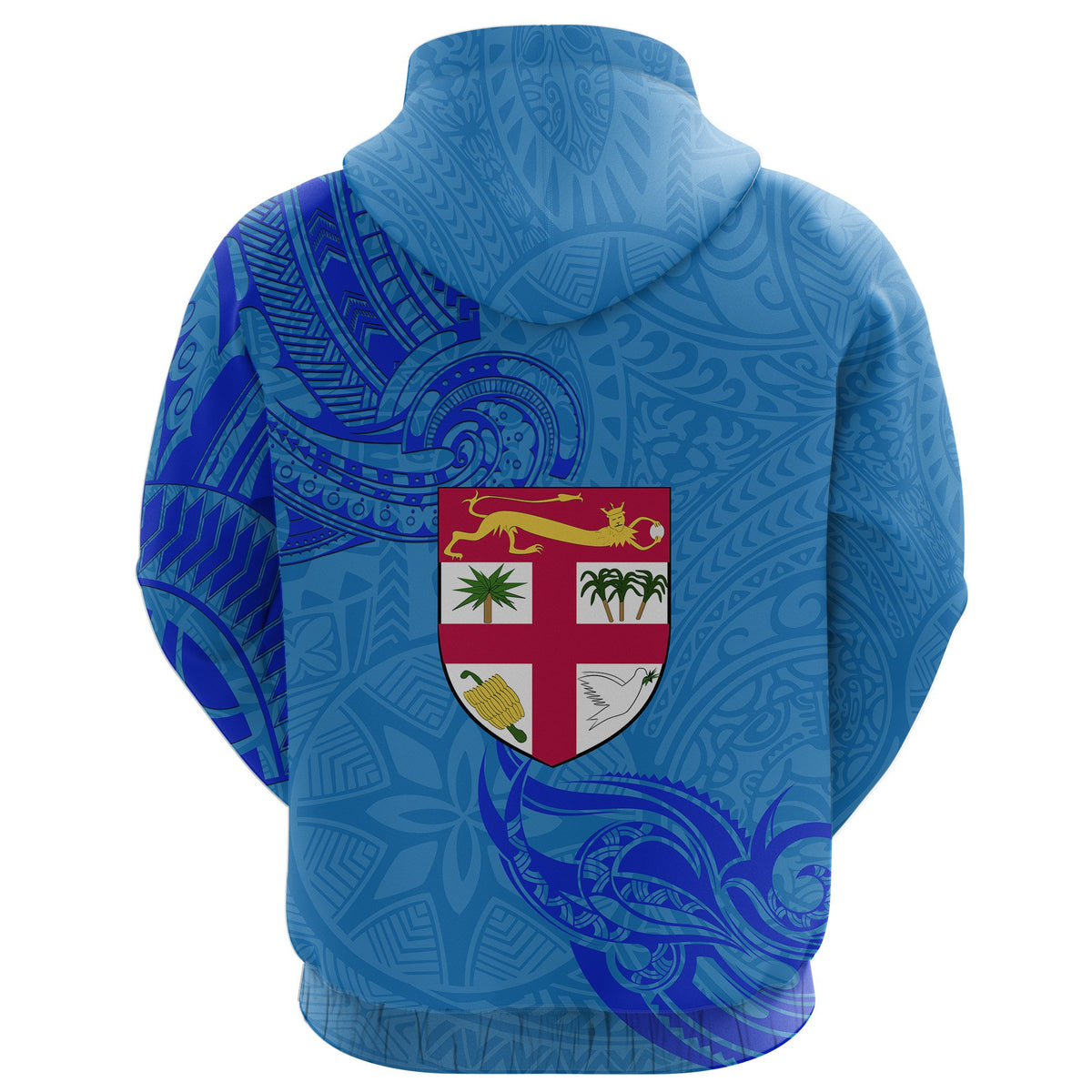 Blue Hoodie Fiji Rugby Polynesian Waves Style - Polynesian Pride