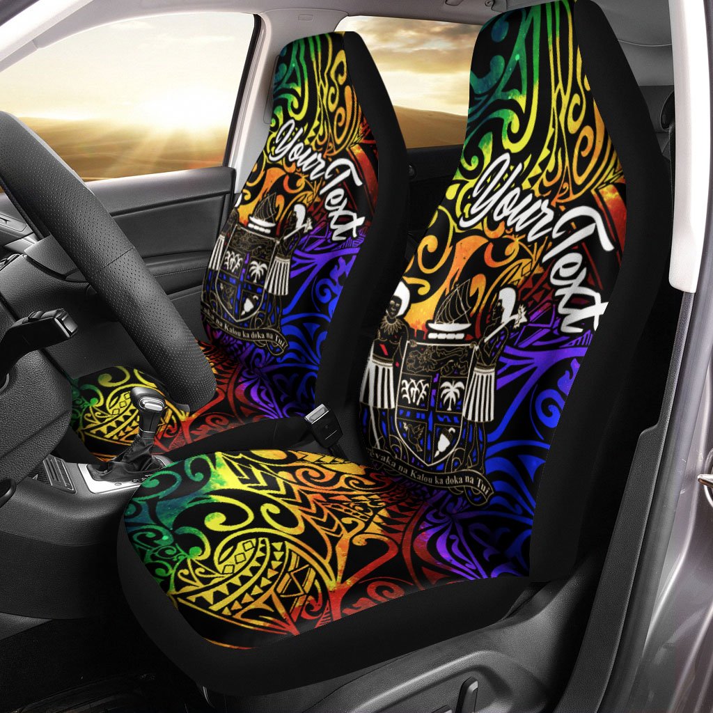 Fiji Custom Personalised Car Seat Covers - Rainbow Polynesian Pattern Crest Universal Fit Rainbow - Polynesian Pride