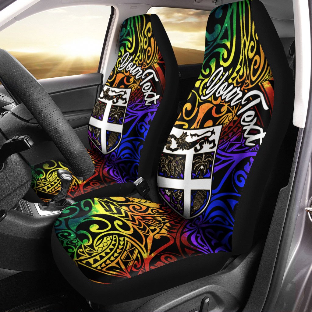 Fiji Custom Personalised Car Seat Covers - Rainbow Polynesian Pattern Universal Fit Rainbow - Polynesian Pride