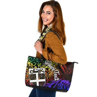 Fiji Custom Personalised Leather Tote Bag - Rainbow Polynesian Pattern Rainbow - Polynesian Pride