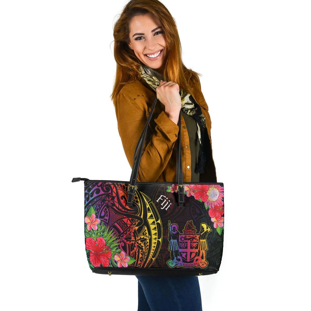 Fiji Leather Tote - Tropical Hippie Style - Polynesian Pride