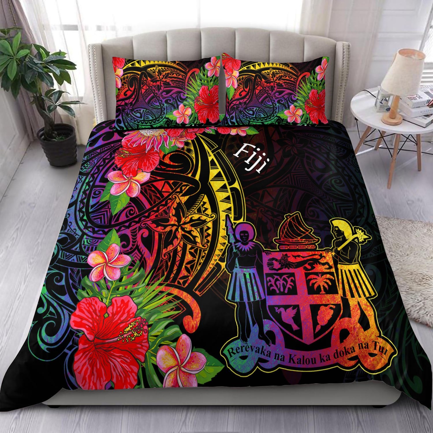 Fiji Bedding Set - Tropical Hippie Style Black - Polynesian Pride