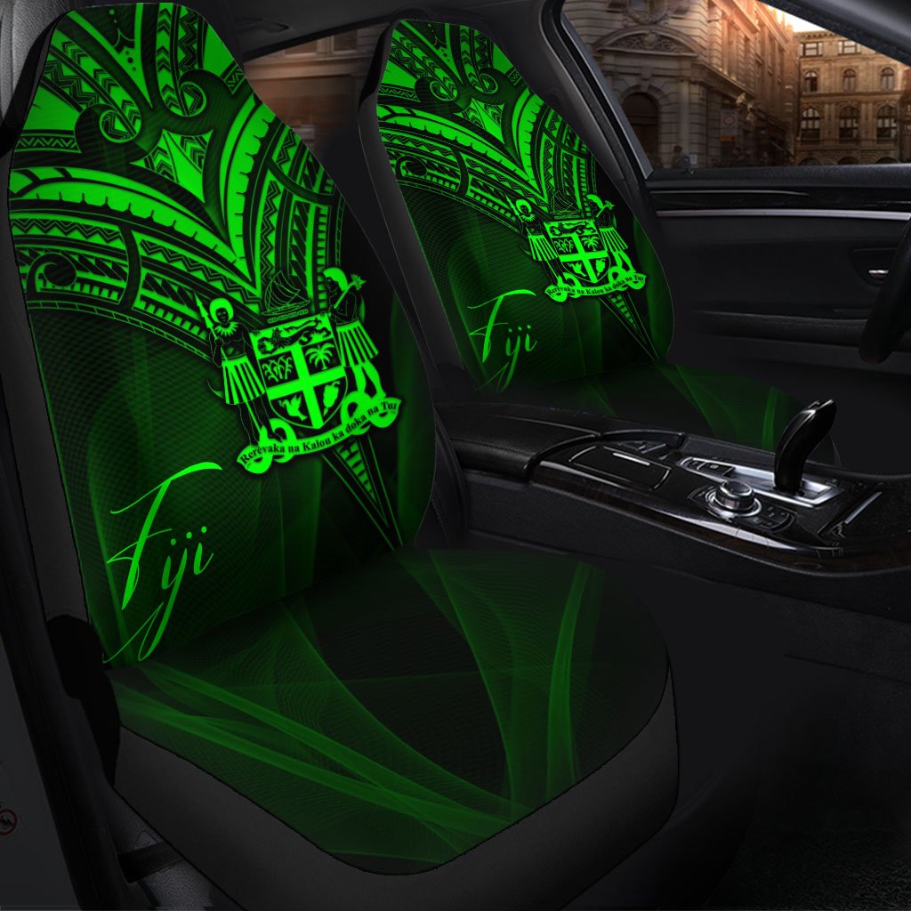 Fiji Car Seat Cover - Green Color Cross Style Universal Fit Black - Polynesian Pride