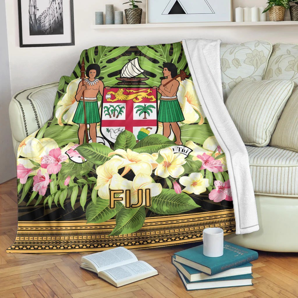 Fiji Premium Blanket - Polynesian Gold Patterns Collection White - Polynesian Pride