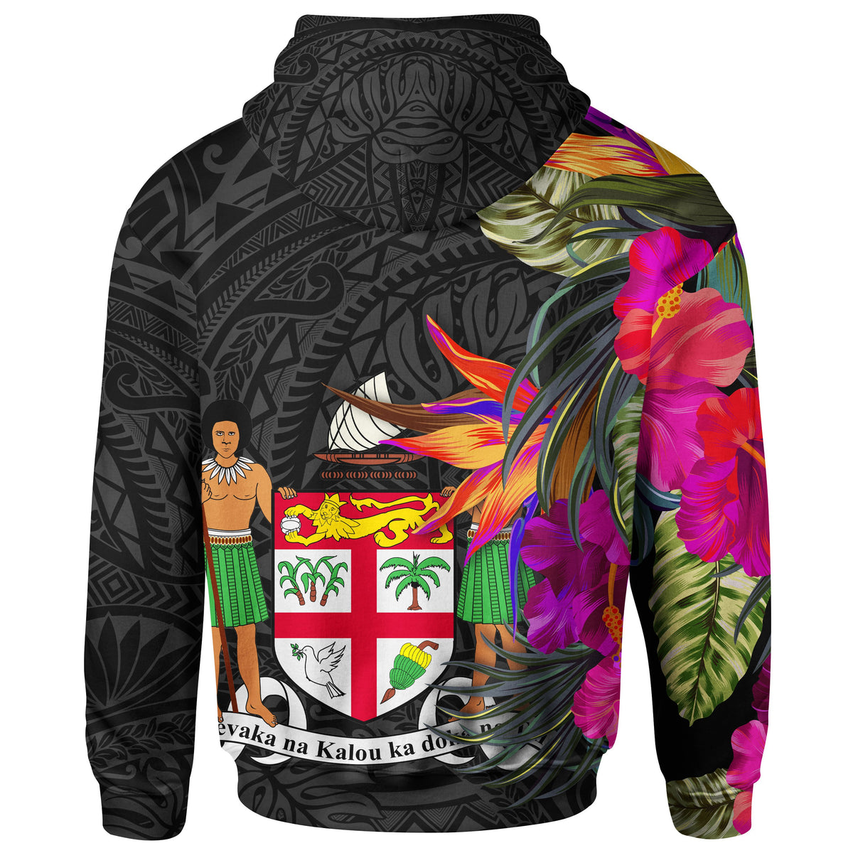 Fiji Hoodie Hibiscus Polynesian Pattern - Polynesian Pride