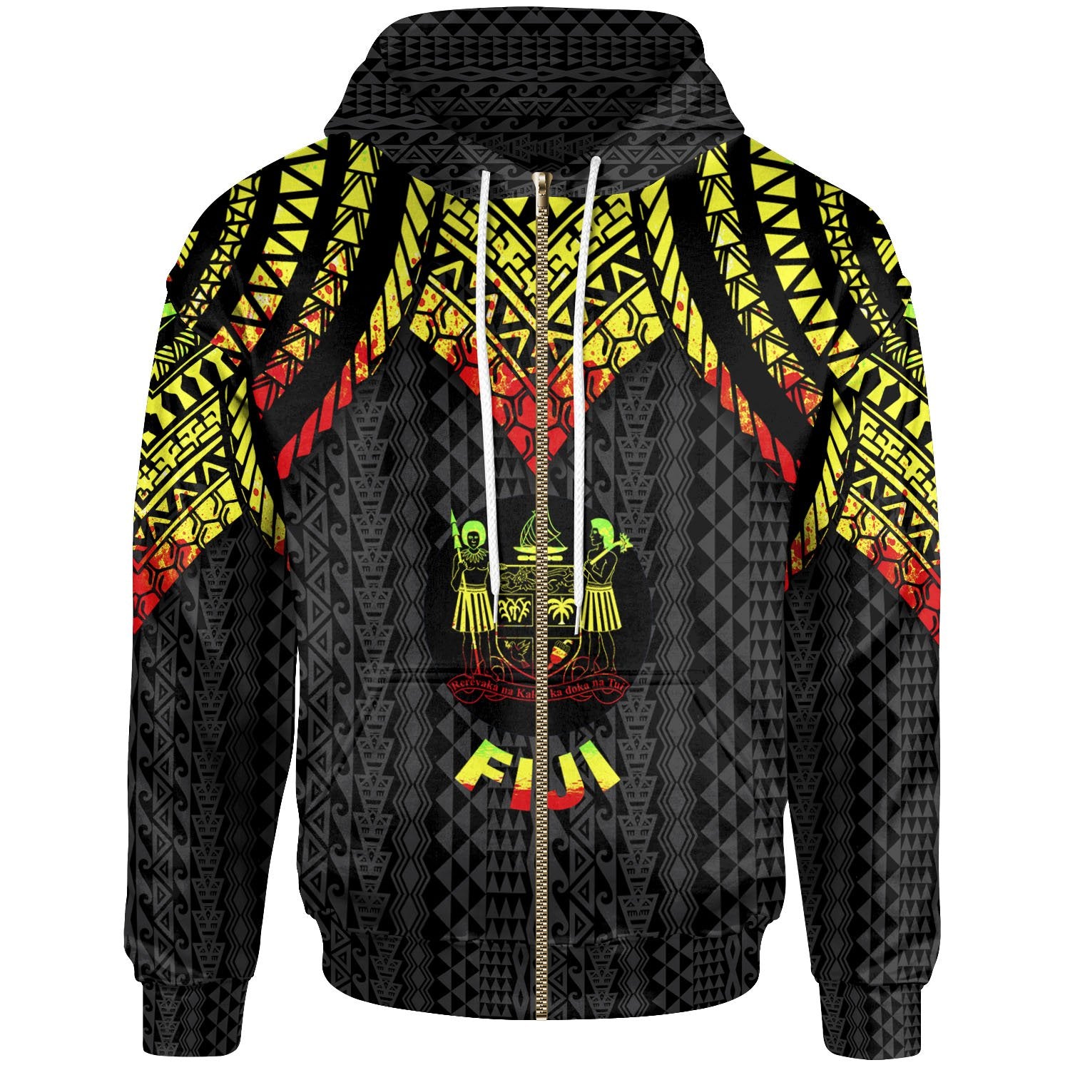 Fiji Zip up Hoodie Polynesian Armor Style Reagge Unisex Reagge - Polynesian Pride