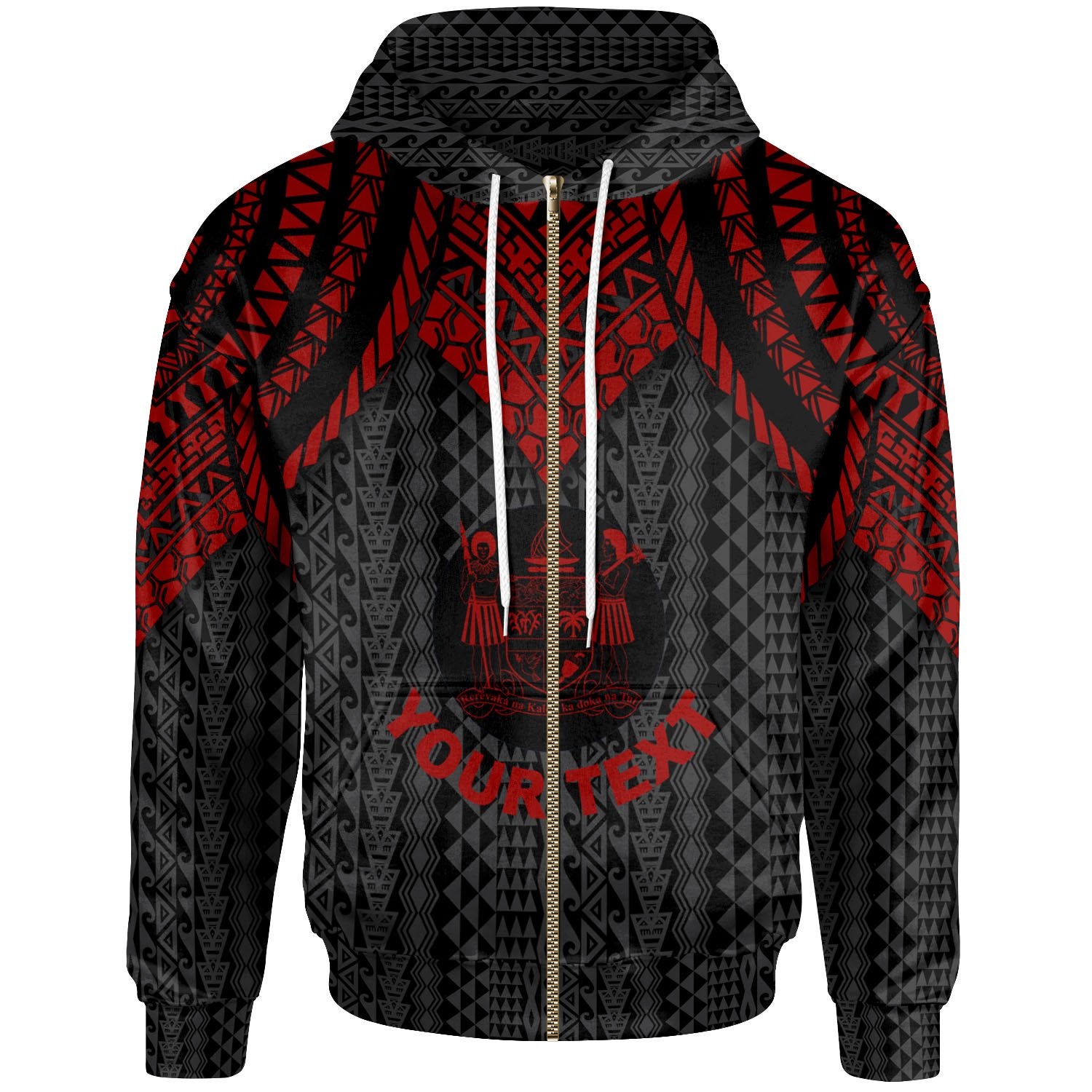 Fiji Custom Zip up Hoodie Polynesian Armor Style Red Unisex Red - Polynesian Pride