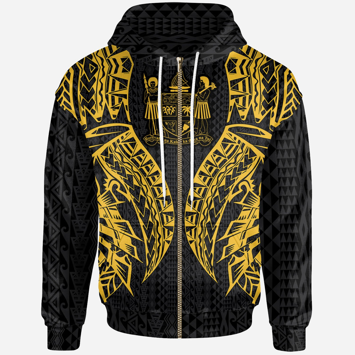 Fiji Zip up Hoodie Polynesian Lion Head Gold Style Unisex Gold - Polynesian Pride