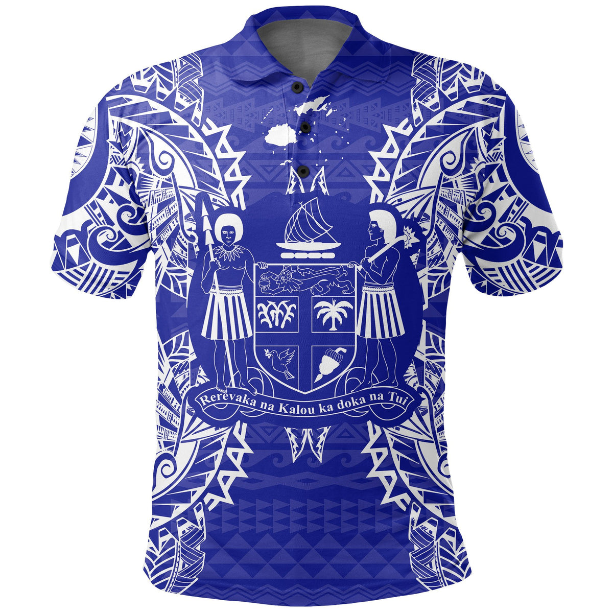 Fiji Polo Shirt Viti Coat Of Arms Map Polynesian Tattoo Blue Unisex Blue - Polynesian Pride
