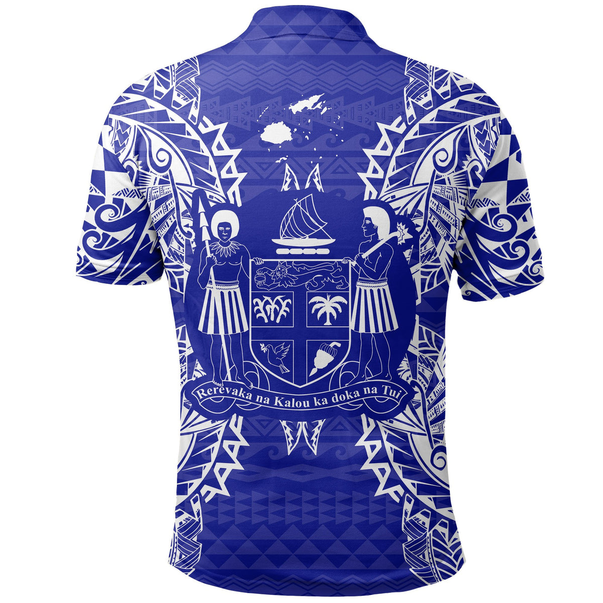 Fiji Polo Shirt Viti Coat Of Arms Map Polynesian Tattoo Blue - Polynesian Pride